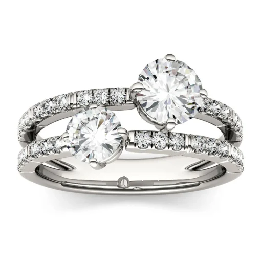 Round Moissanite Ring With Double Row In 14K White Gold (1 5/8 Ct. Tw.)