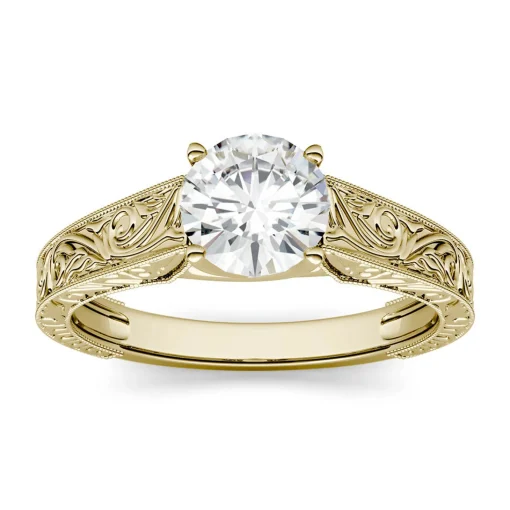 Round Moissanite Ring With Filigree Band In 14K Yellow Gold (1 Ct.)
