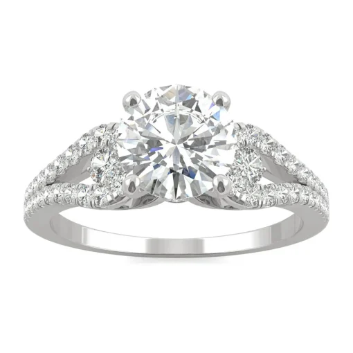 Round Moissanite Ring With Split-Shank Band In 14K White Gold (2 1/5 Ct. Tw.)