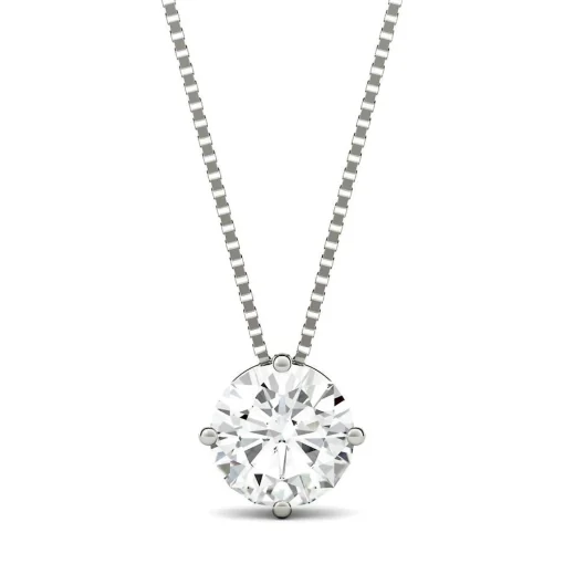 Round Moissanite Solitaire Pendant In 14K White Gold (1 Ct.)