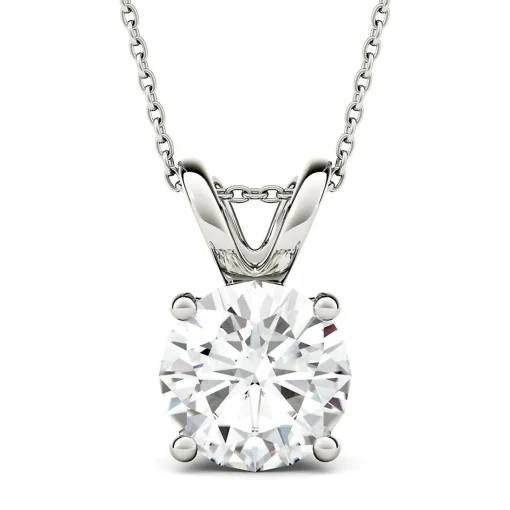 Round Moissanite Solitaire Pendant In 14K White Gold (3 Ct.)