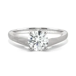 Round Moissanite Solitaire Ring With Tapered Band In 14K Gold