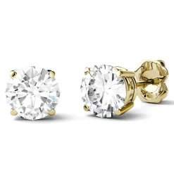 Round Moissanite Stud Earrings In 14K Yellow Gold (2 Ct. Tw.)