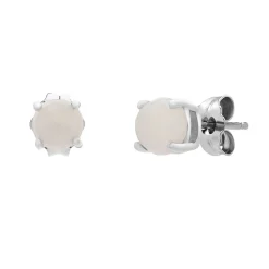 Round Opal Stud Earrings In 10K White Gold