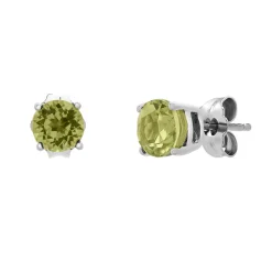 Round Peridot Stud Earrings In 10K White Gold
