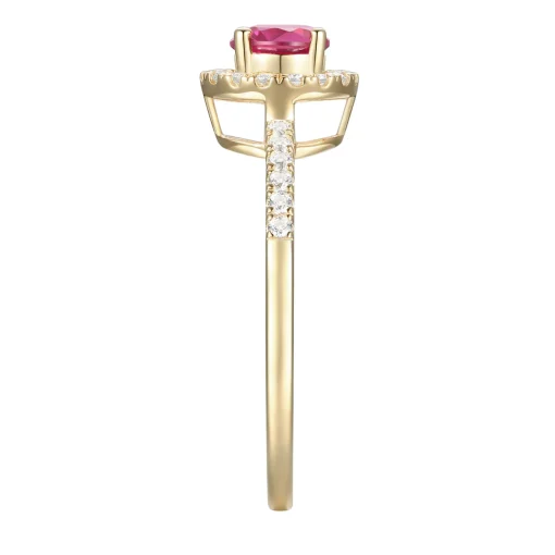 Round Ruby & Diamond Halo Ring In 10K Yellow Gold (1/7 Ct. Tw.)