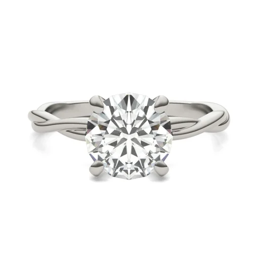 Round Solitaire Moissanite Ring With Twist Band In 14K White Gold (1 7/8 Ct. Tw.)