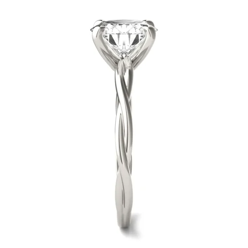Round Solitaire Moissanite Ring With Twist Band In 14K White Gold (1 7/8 Ct. Tw.)