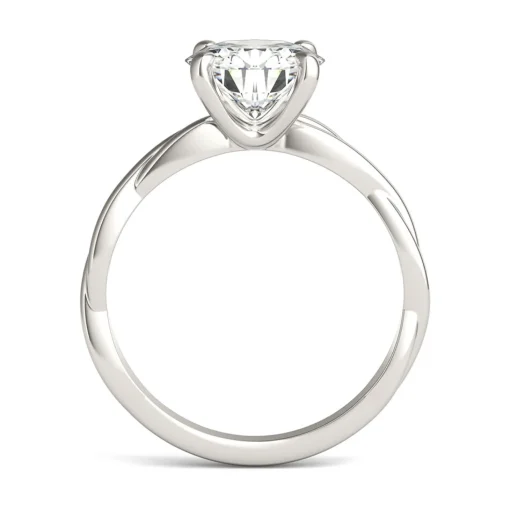 Round Solitaire Moissanite Ring With Twist Band In 14K White Gold (1 7/8 Ct. Tw.)