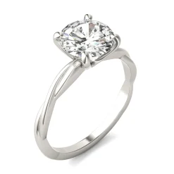 Round Solitaire Moissanite Ring With Twist Band In 14K White Gold (1 7/8 Ct. Tw.)