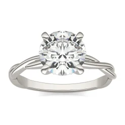 Round Solitaire Moissanite Ring With Twist Band In 14K White Gold (1 7/8 Ct. Tw.)