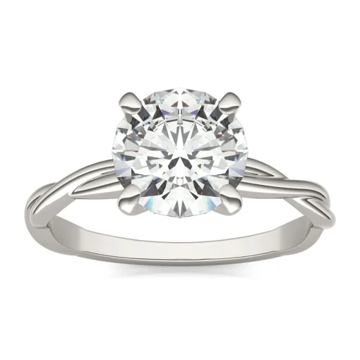 Round Solitaire Moissanite Ring With Twist Band In 14K White Gold (1 7/8 Ct. Tw.)