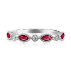Ruby & Diamond Accent Stack Ring In 14K White Gold