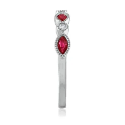 Ruby & Diamond Accent Stack Ring In 14K White Gold