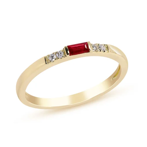 Ruby & Diamond Accent Stacking Ring In 10K Yellow Gold