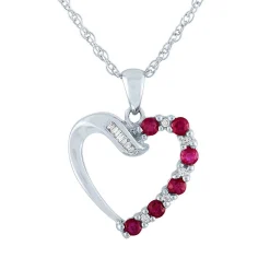 Ruby & Diamond Heart Pendant In 10K White Gold
