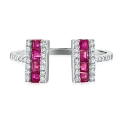 Ruby & Diamond Open Bar Ring In 14K White Gold (1/7 Ct. Tw.)