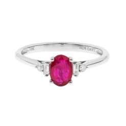 Ruby & Diamond Ring In 10K White Gold