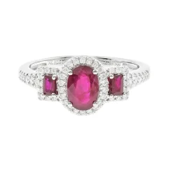 Ruby & Diamond Ring With Oval & Emerald-Cut In 14K White Gold (1/5 Ct. Tw.)