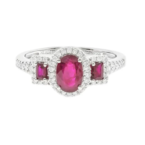 Ruby & Diamond Ring With Oval & Emerald-Cut In 14K White Gold (1/5 Ct. Tw.)