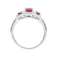 Ruby & Diamond Ring With Oval & Emerald-Cut In 14K White Gold (1/5 Ct. Tw.)