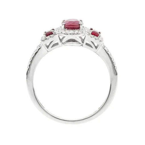 Ruby & Diamond Ring With Oval & Emerald-Cut In 14K White Gold (1/5 Ct. Tw.)