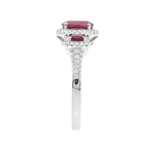 Ruby & Diamond Ring With Oval & Emerald-Cut In 14K White Gold (1/5 Ct. Tw.)