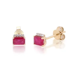 Ruby And Diamond Accent Stud Earrings In 10K White Gold