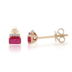 Ruby And Diamond Accent Stud Earrings In 10K White Gold
