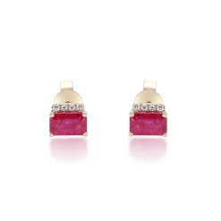 Ruby And Diamond Accent Stud Earrings In 10K White Gold