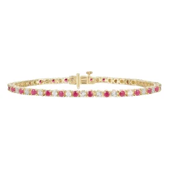 Ruby And Diamond Bracelet 10K Yellow Gold (1/7 Ct. Tw.)