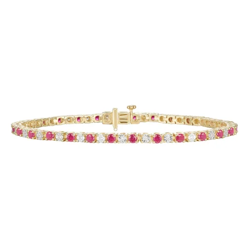 Ruby And Diamond Bracelet 10K Yellow Gold (1/7 Ct. Tw.)