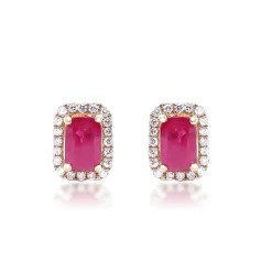 Ruby And Diamond Earrings In 14K Yellow Gold (1/5 Ct. Tw.)