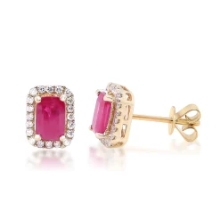 Ruby And Diamond Earrings In 14K Yellow Gold (1/5 Ct. Tw.)