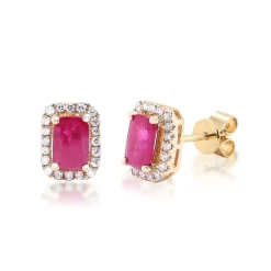 Ruby And Diamond Earrings In 14K Yellow Gold (1/5 Ct. Tw.)
