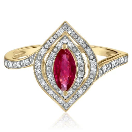 Ruby And Diamond Ring In 10K Yellow Gold (1/8 Ct. Tw.)