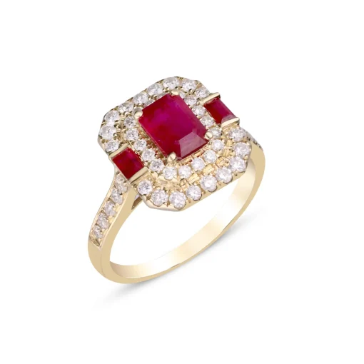 Ruby And Diamond Ring In 14K Yellow Gold (5/8 Ct. Tw.)