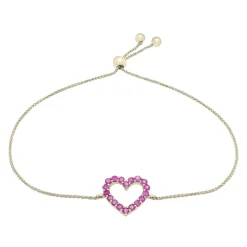 Ruby Heart Bolo Bracelet In 14K Yellow Gold