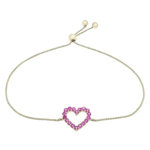 Ruby Heart Bolo Bracelet In 14K Yellow Gold