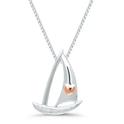 Sailboat Pendant With Diamond Accent In Sterling Silver & 14K Rose Gold