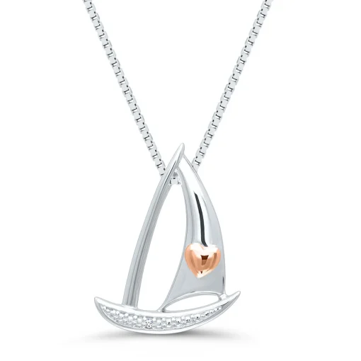 Sailboat Pendant With Diamond Accent In Sterling Silver & 14K Rose Gold