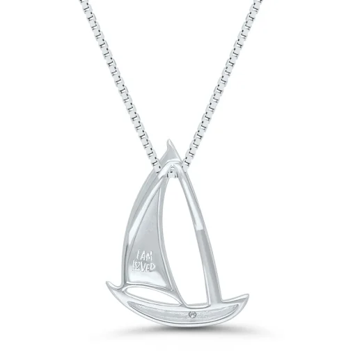 Sailboat Pendant With Diamond Accent In Sterling Silver & 14K Rose Gold