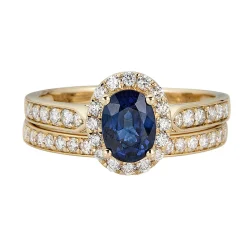 Sapphire & 1/2 Ct. Tw. Diamond Engagement Ring Set In 14K Yellow Gold