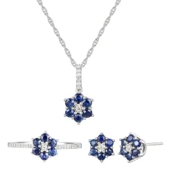 Sapphire & 1/10 Ct. Tw. Diamond Earrings, Ring, And Pendant In 10K White Gold