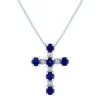 Sapphire & Diamond Cross Pendant In 10K White Gold