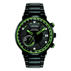 Satellite Wave Gps Freedom Green Men's Watch In Black Ion-Plated Stainless Steel