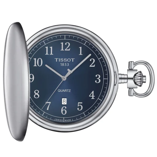 Savonnette Men's Pocket Watch In Stainless Steel With Blue Gradient Dial, 49Mm