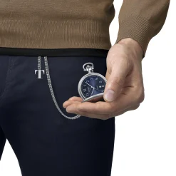 Savonnette Men's Pocket Watch In Stainless Steel With Blue Gradient Dial, 49Mm