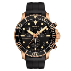 Seastar 1000 Chronograph Rubber Women's Watch In Rose Gold-Tone Ion-Plated Stainless Steel, 45.5Mm