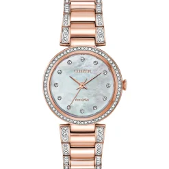Silhouette Crystal Women's Watch In Rose Gold Tone Ion-Plated Stainless Steel, 28Mm